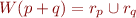 \begin{equation*}
   W(p+q) = r_p \cup r_q
\end{equation*}