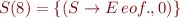 $S(8)=\{(S\rightarrow E\, eof.,0)\}$