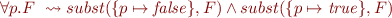 \begin{equation*}
    \forall p. F \ \leadsto subst(\{p \mapsto {\it false}\},F) \land subst(\{p \mapsto {\it true}\},F)
\end{equation*}