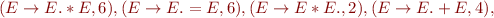 $(E\rightarrow E.*E,6),(E\rightarrow E.=E,6),(E\rightarrow E*E.,2),(E\rightarrow E.+E,4),$