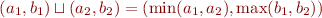 \begin{equation*}
    (a_1,b_1) \sqcup (a_2,b_2) = (\min(a_1,a_2), \max(b_1,b_2))
\end{equation*}