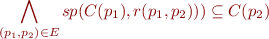 \begin{equation*}
  \bigwedge_{(p_1,p_2) \in E} sp(C(p_1),r(p_1,p_2))) \subseteq C(p_2)
\end{equation*}